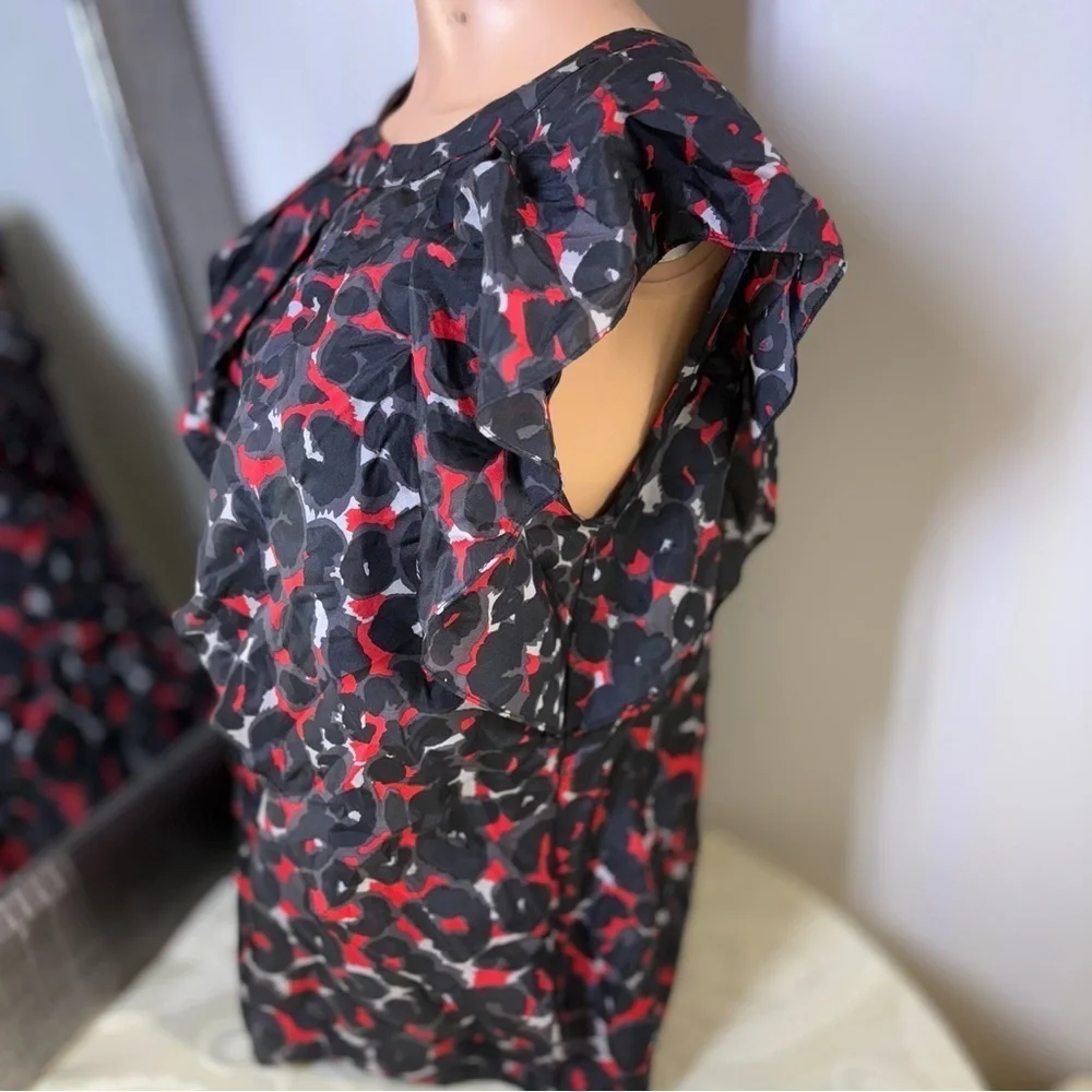 Michael Kors Black and Red Ruffled Cap Sleeve Blouse